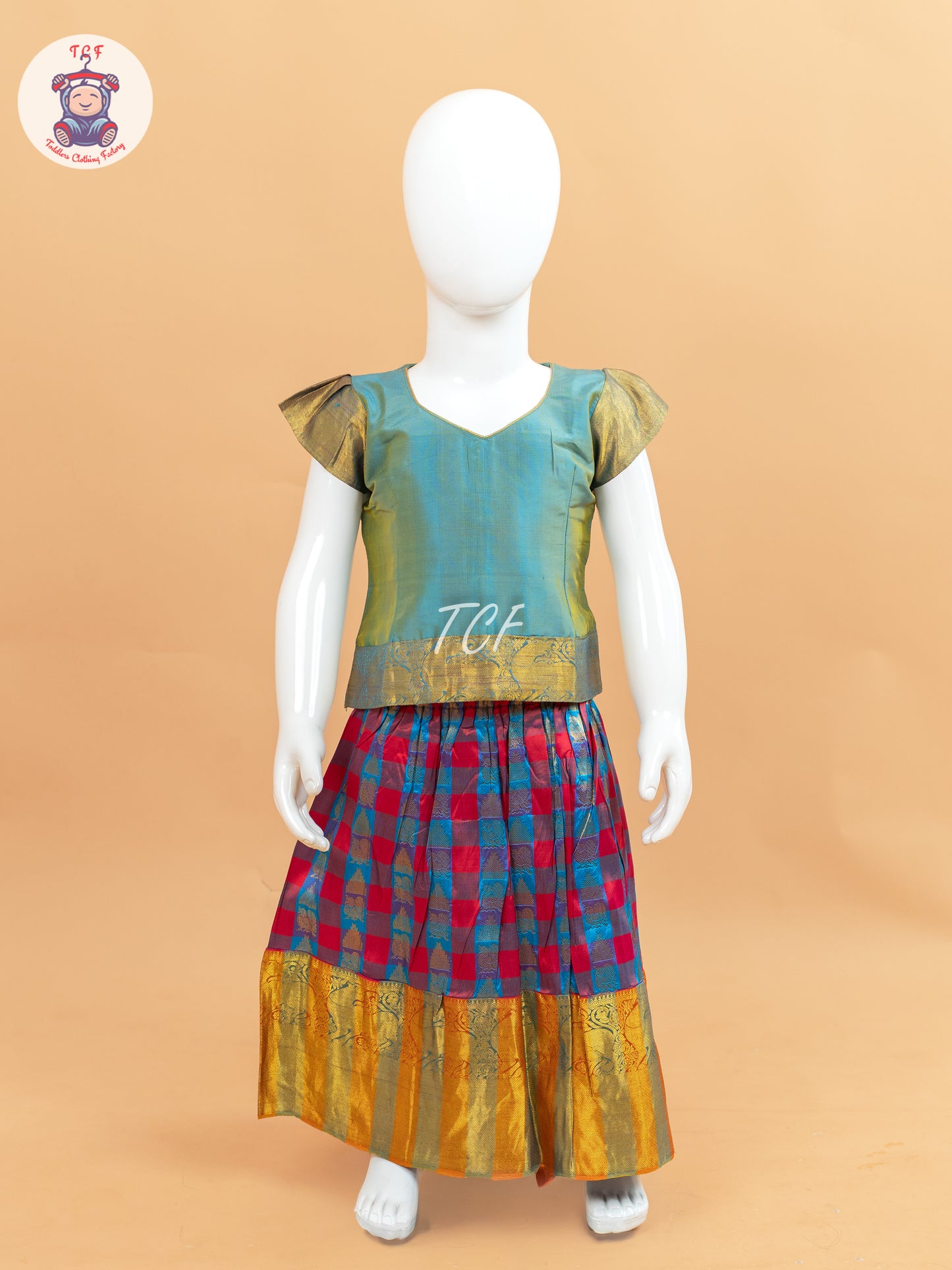 Blue and Red - Pure Pattu Pavadai Set