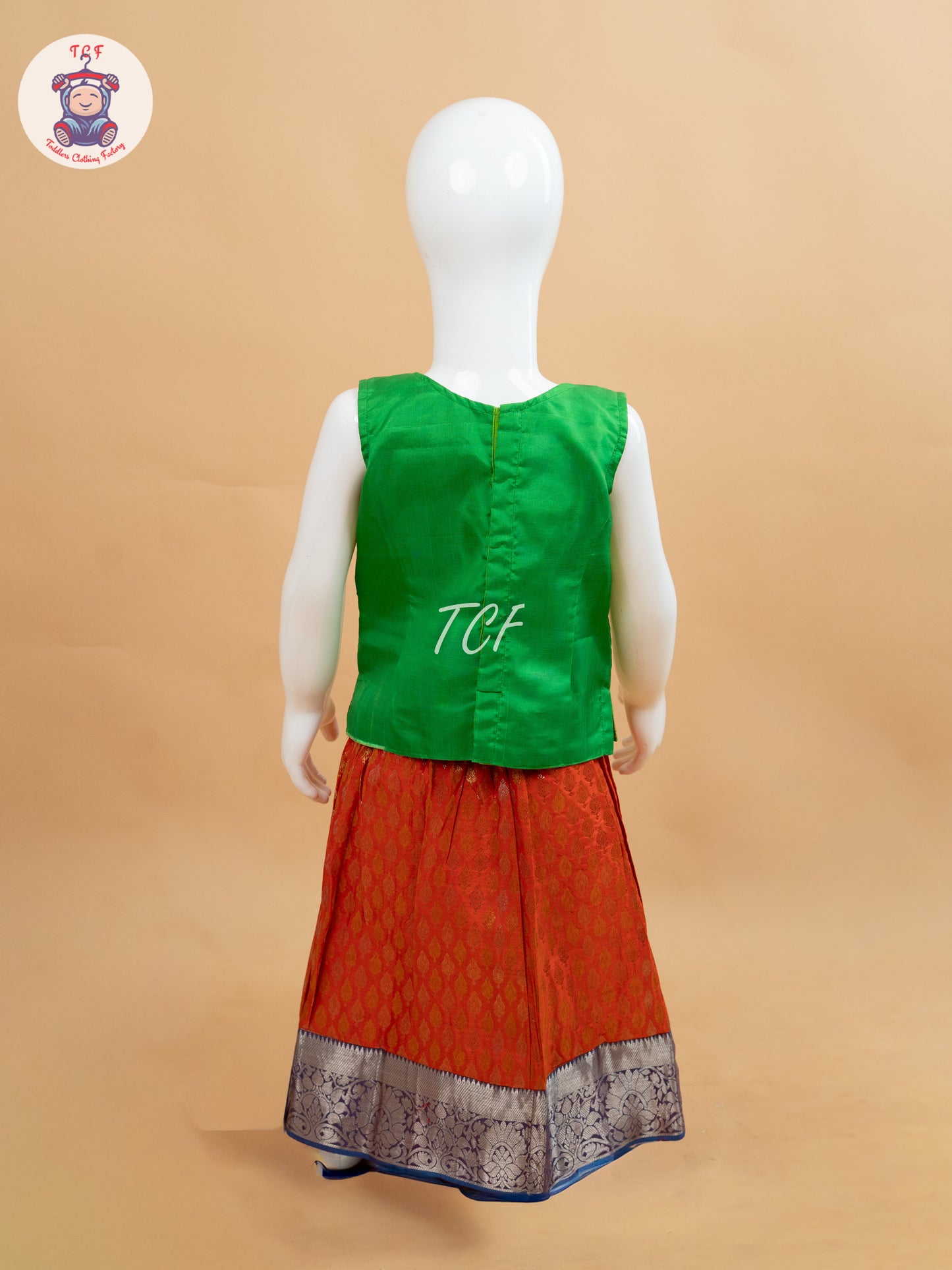 Green & Orange - Pure Pattu Pavadai Set