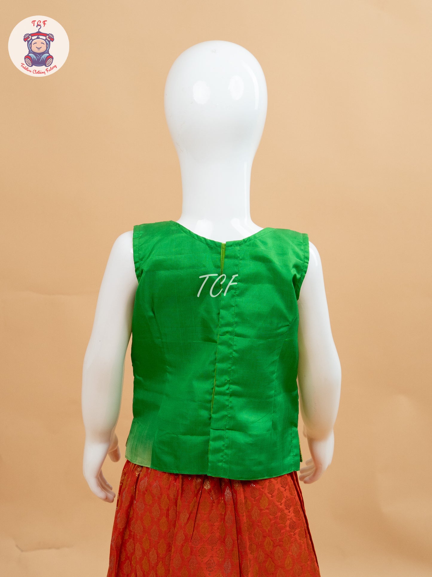 Green & Orange - Pure Pattu Pavadai Set