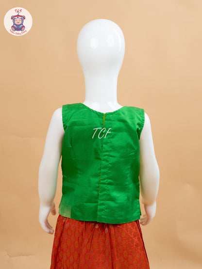 Green & Orange - Pure Pattu Pavadai Set