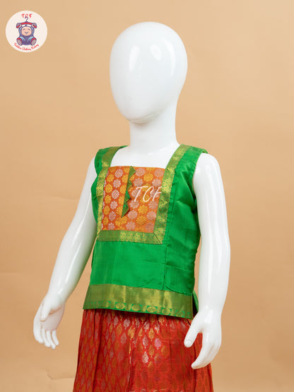Green & Orange - Pure Pattu Pavadai Set