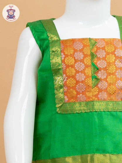 Green & Orange - Pure Pattu Pavadai Set