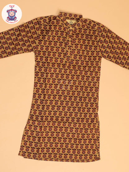 Mustard & Maroon - Boys Printed Long  Kurta