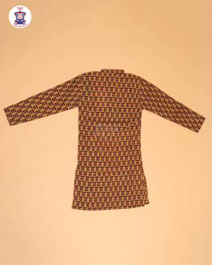 Mustard & Maroon - Boys Printed Long  Kurta