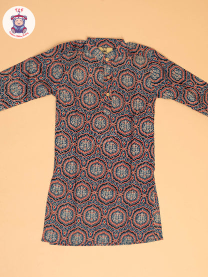 Blue & Maroon - Boys Printed Long  Kurta