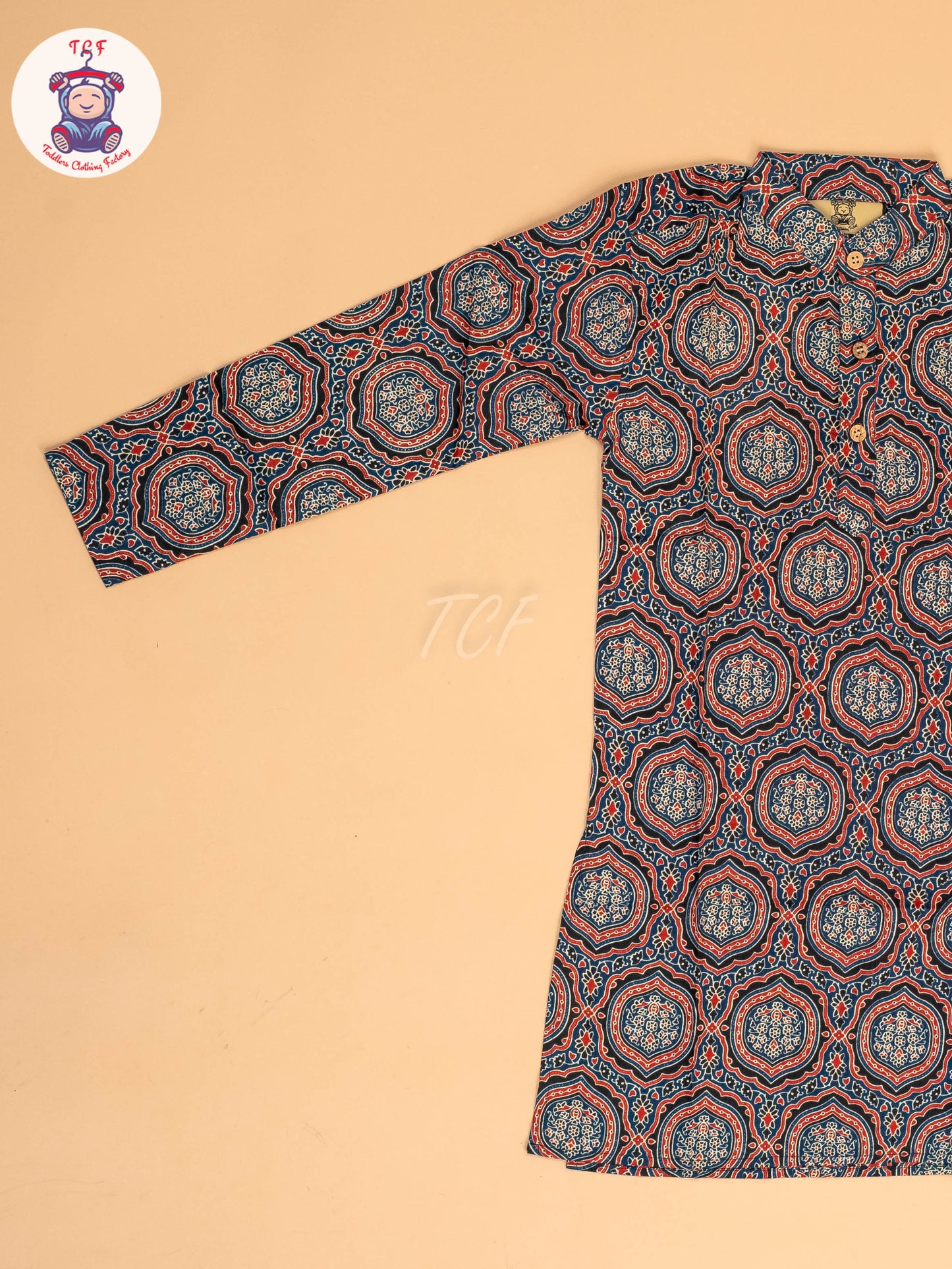 Blue & Maroon - Boys Printed Long  Kurta
