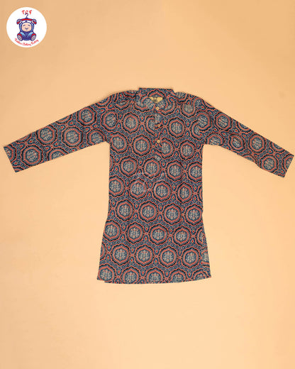 Blue & Maroon - Boys Printed Long  Kurta