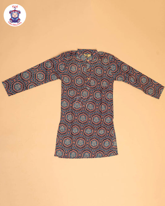 Blue & Maroon - Boys Printed Long  Kurta