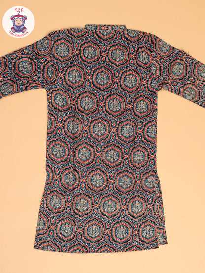 Blue & Maroon - Boys Printed Long  Kurta
