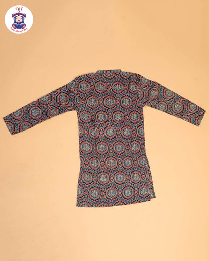 Blue & Maroon - Boys Printed Long  Kurta
