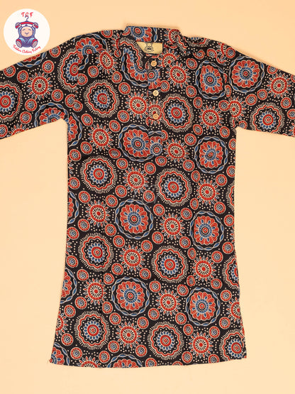 Black & Maroon - Boys Printed Long  Kurta