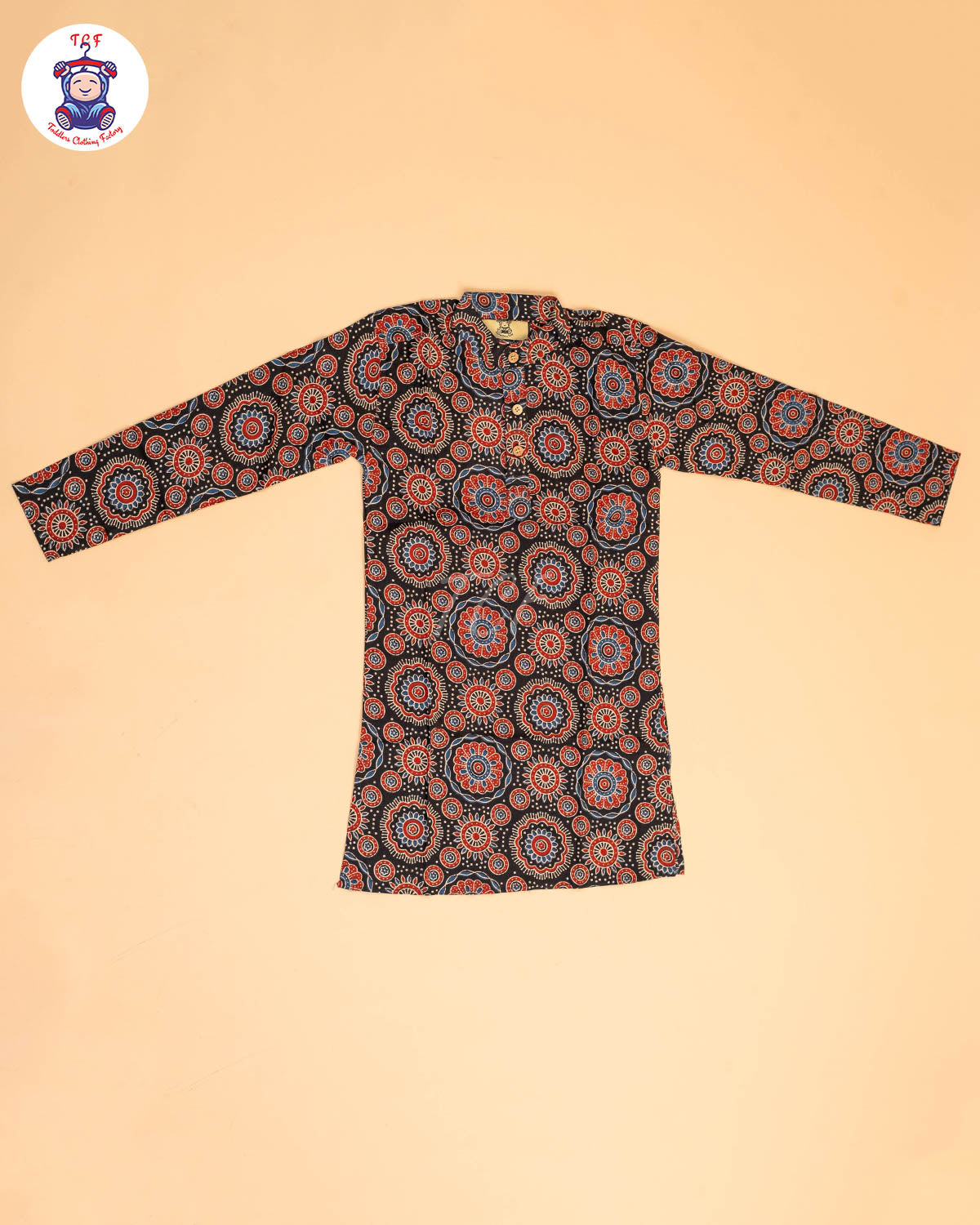 Black & Maroon - Boys Printed Long  Kurta
