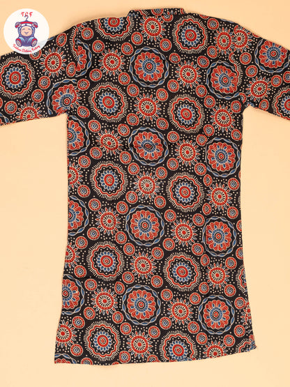 Black & Maroon - Boys Printed Long  Kurta
