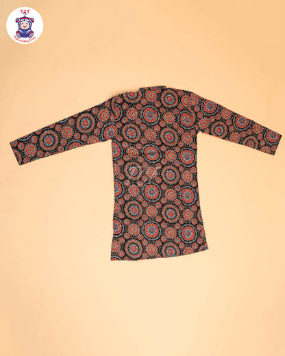 Black & Maroon - Boys Printed Long  Kurta