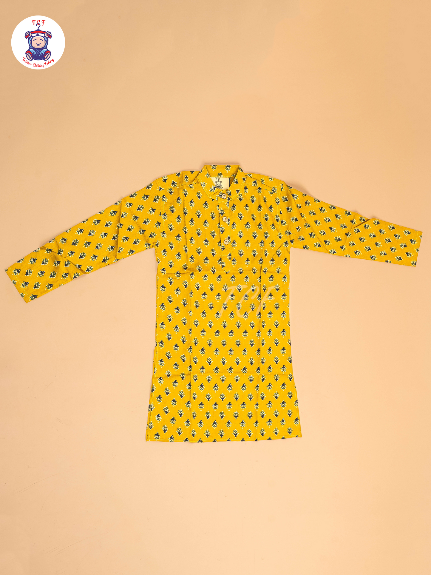 Mustard & Black - Boys Printed Long  Kurta