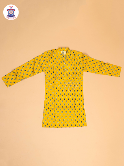 Mustard & Black - Boys Printed Long  Kurta