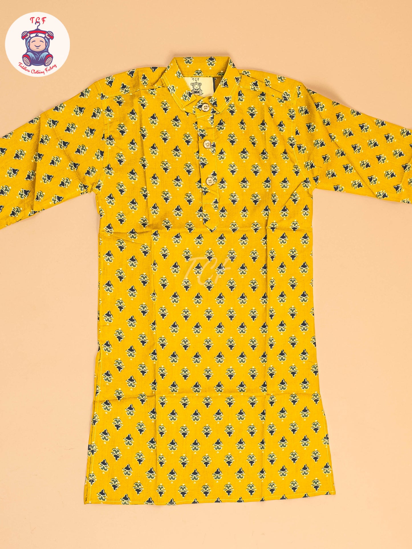 Mustard & Black - Boys Printed Long  Kurta