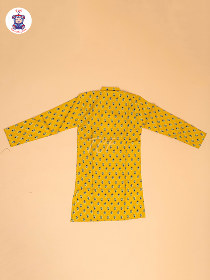 Mustard & Black - Boys Printed Long  Kurta