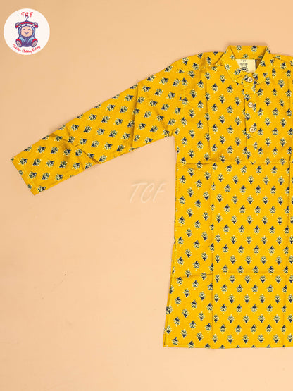 Mustard & Black - Boys Printed Long  Kurta