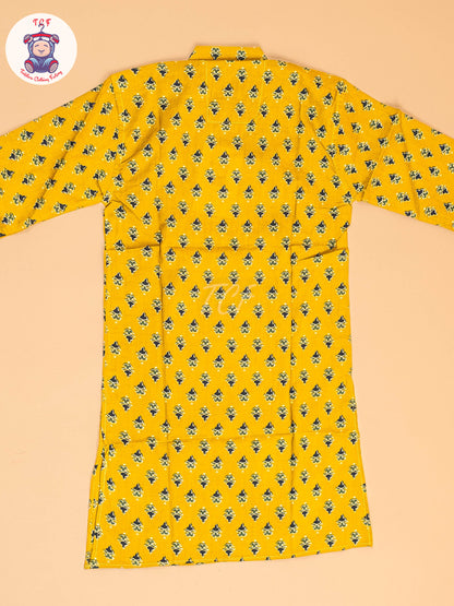 Mustard & Black - Boys Printed Long  Kurta