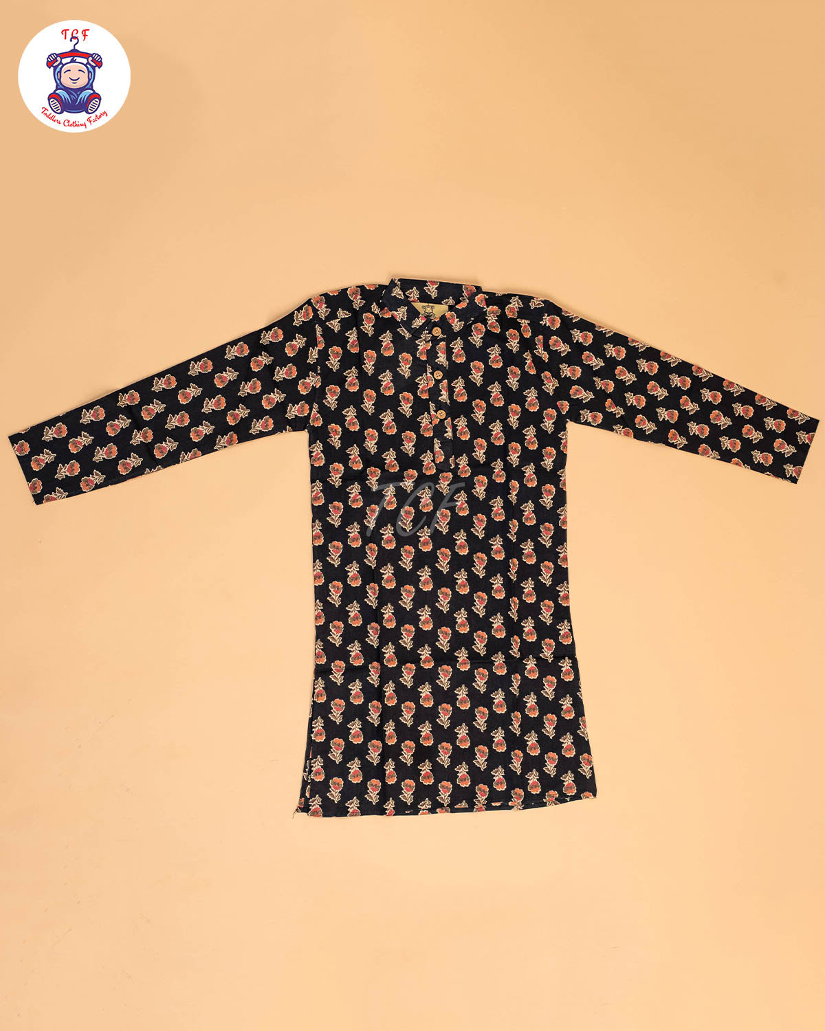 Black - Boys Printed Long  Kurta