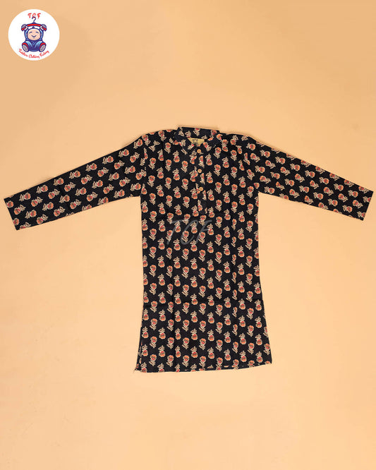 Black - Boys Printed Long  Kurta