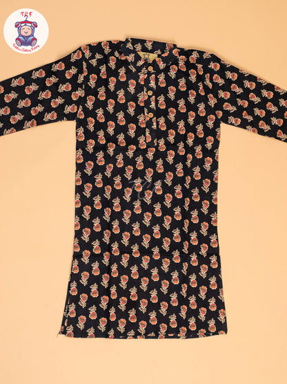 Black - Boys Printed Long  Kurta