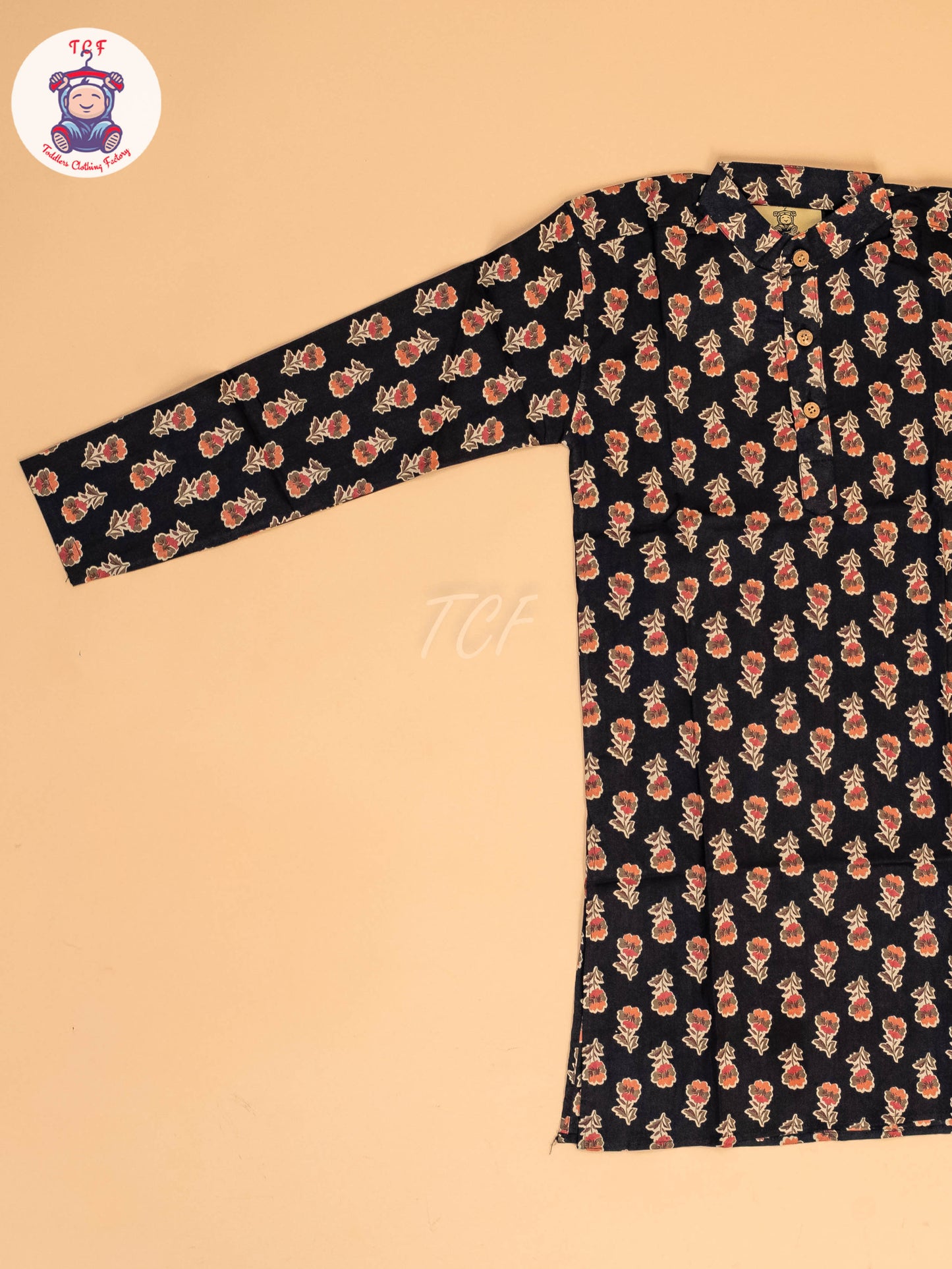 Black - Boys Printed Long  Kurta