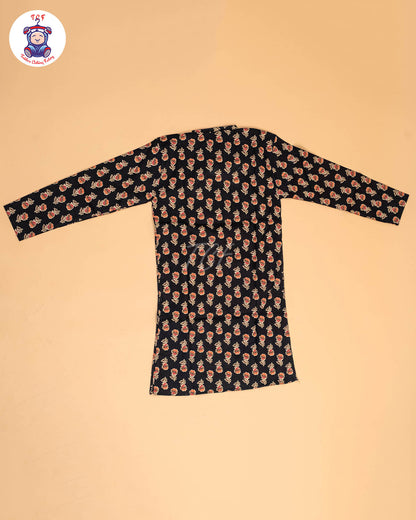 Black - Boys Printed Long  Kurta