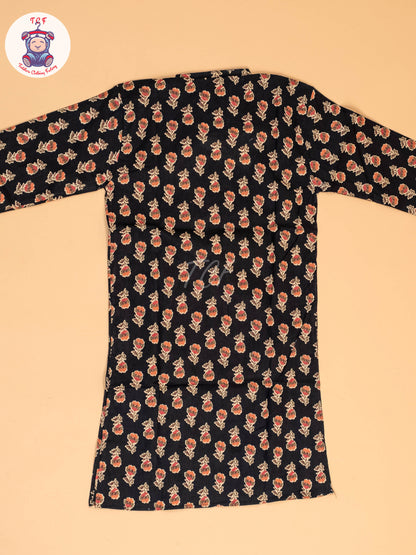 Black - Boys Printed Long  Kurta