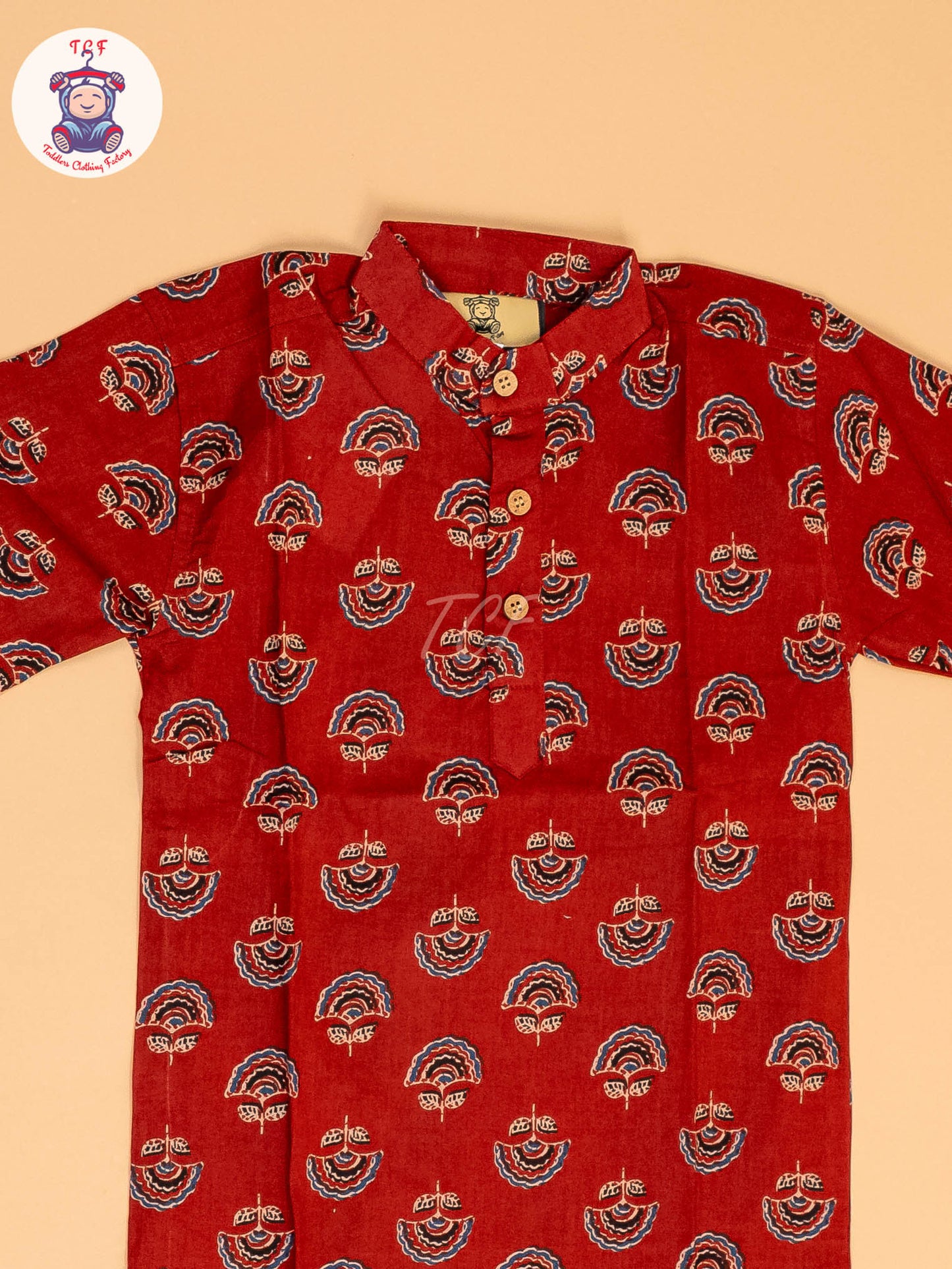 Red - Boys Printed Long  Kurta