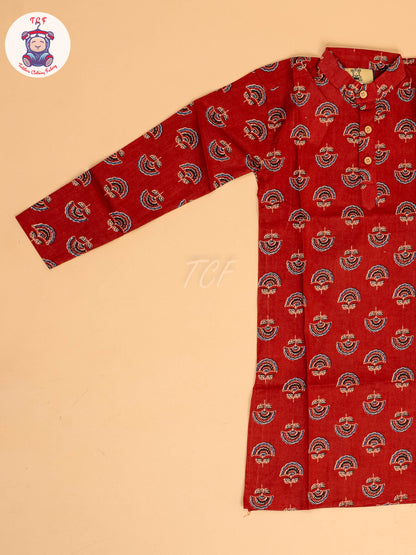 Red - Boys Printed Long  Kurta