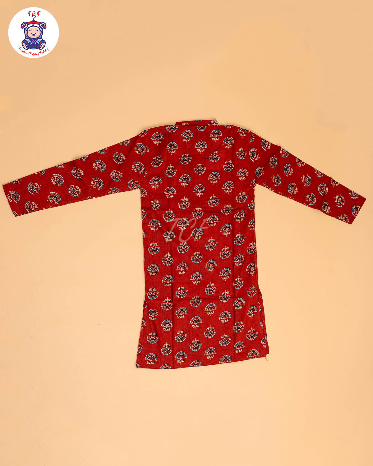 Red - Boys Printed Long  Kurta