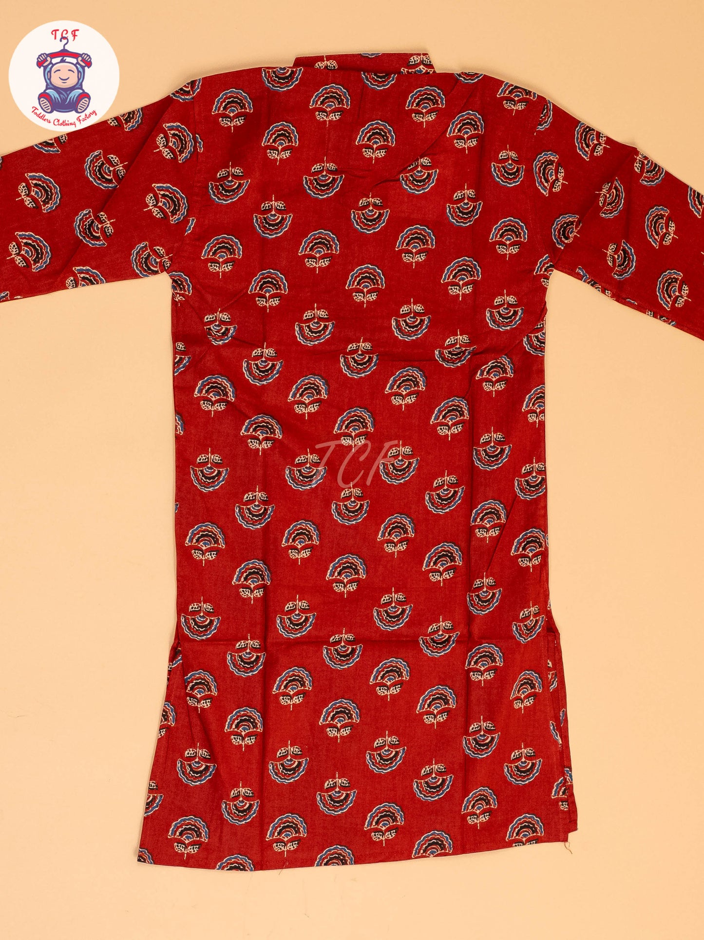 Red - Boys Printed Long  Kurta