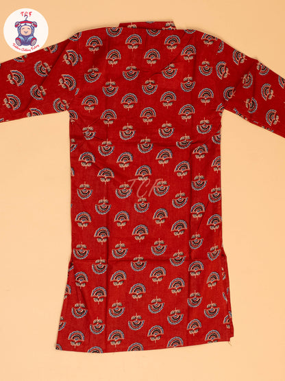 Red - Boys Printed Long  Kurta