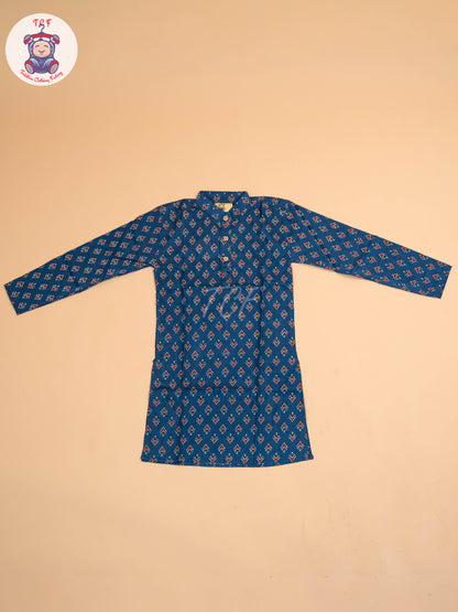 Blue & Maroon - Boys Printed Long  Kurta