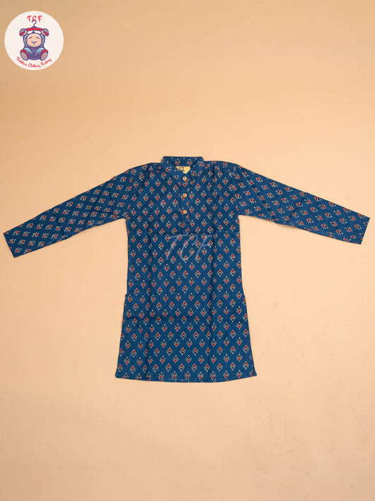 Blue & Maroon - Boys Printed Long  Kurta