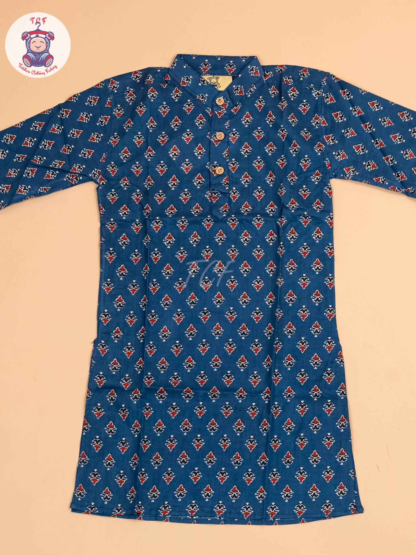 Blue & Maroon - Boys Printed Long  Kurta