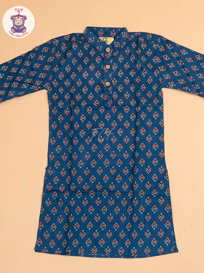 Blue & Maroon - Boys Printed Long  Kurta