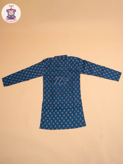 Blue & Maroon - Boys Printed Long  Kurta