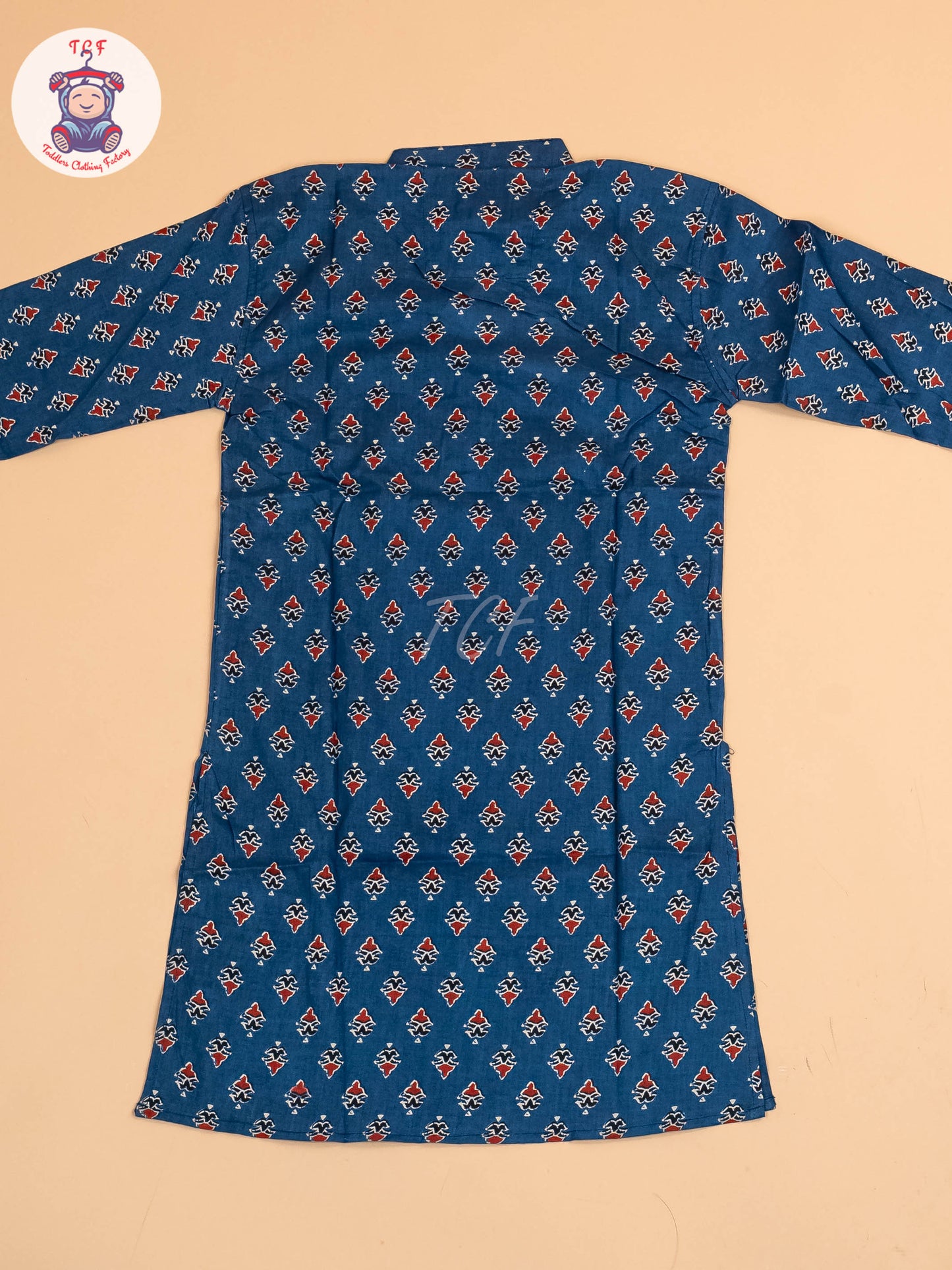 Blue & Maroon - Boys Printed Long  Kurta