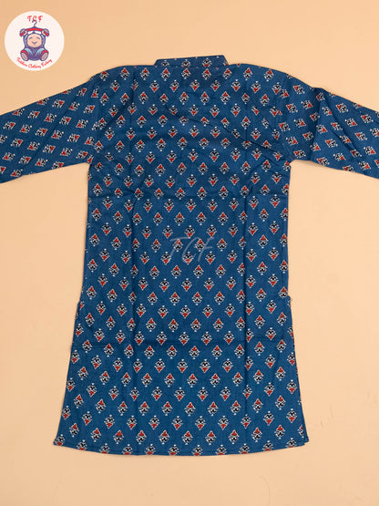 Blue & Maroon - Boys Printed Long  Kurta