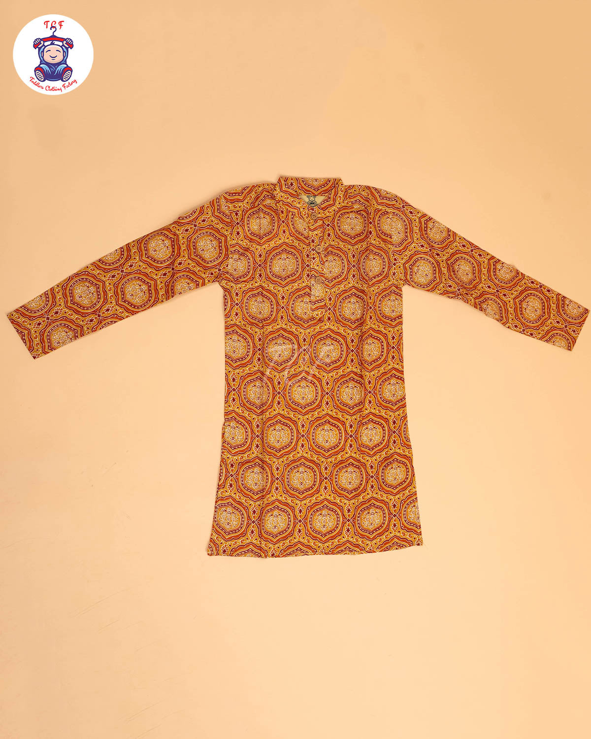 Muastard & Brown - Boys Printed Long  Kurta