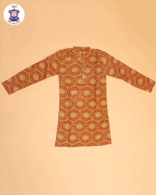 Muastard & Brown - Boys Printed Long  Kurta