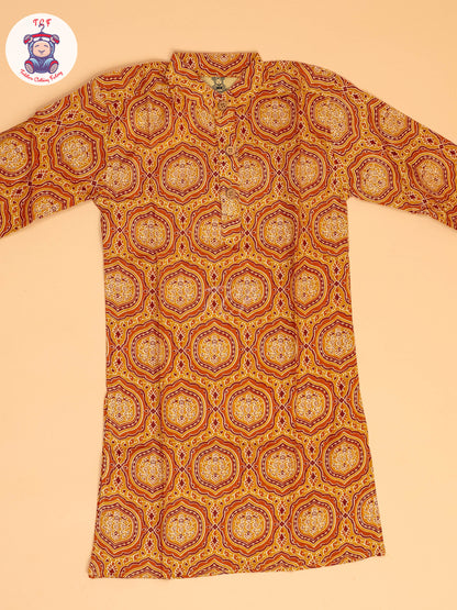 Muastard & Brown - Boys Printed Long  Kurta