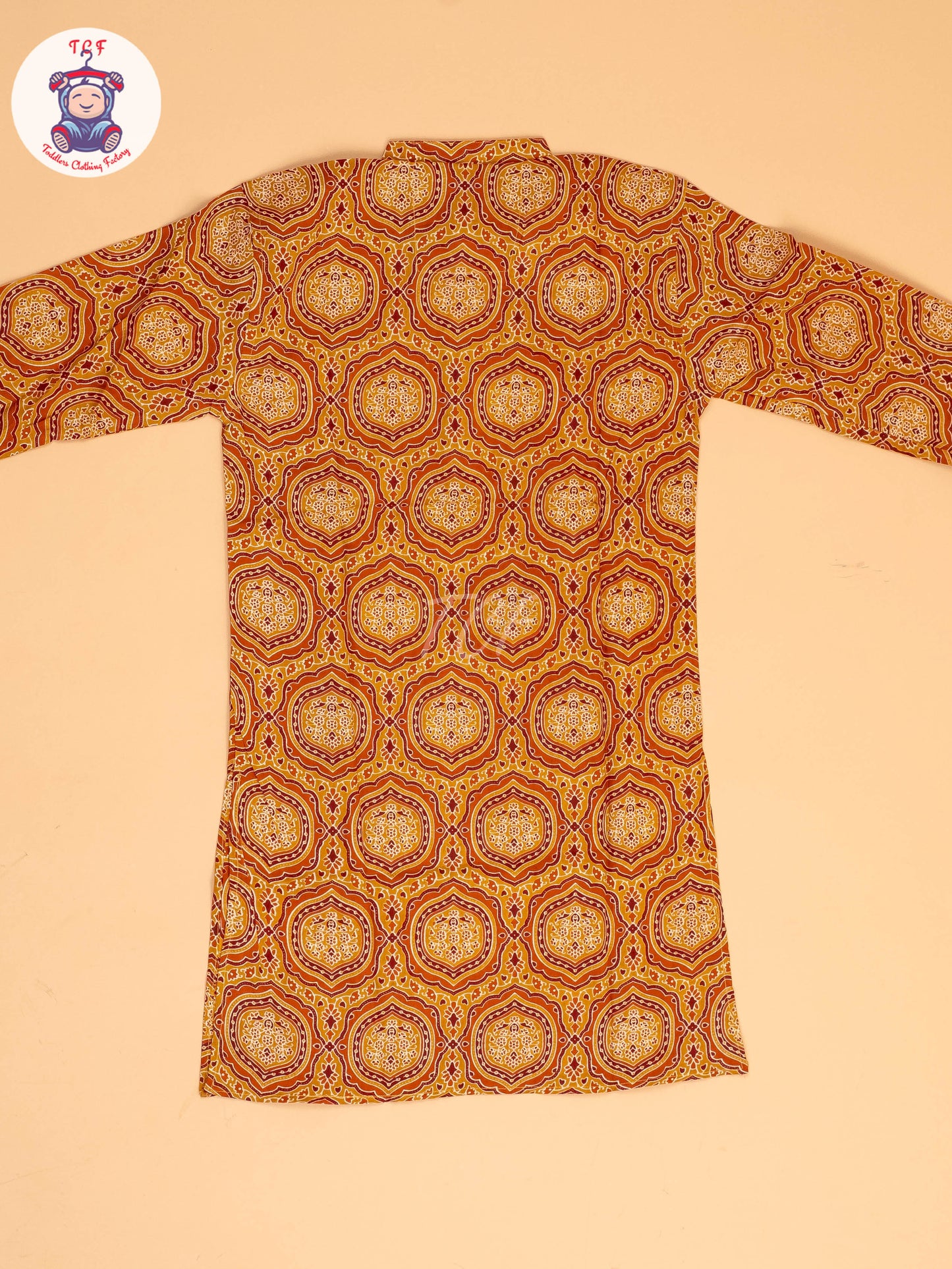 Muastard & Brown - Boys Printed Long  Kurta