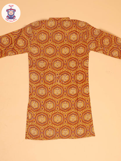 Muastard & Brown - Boys Printed Long  Kurta