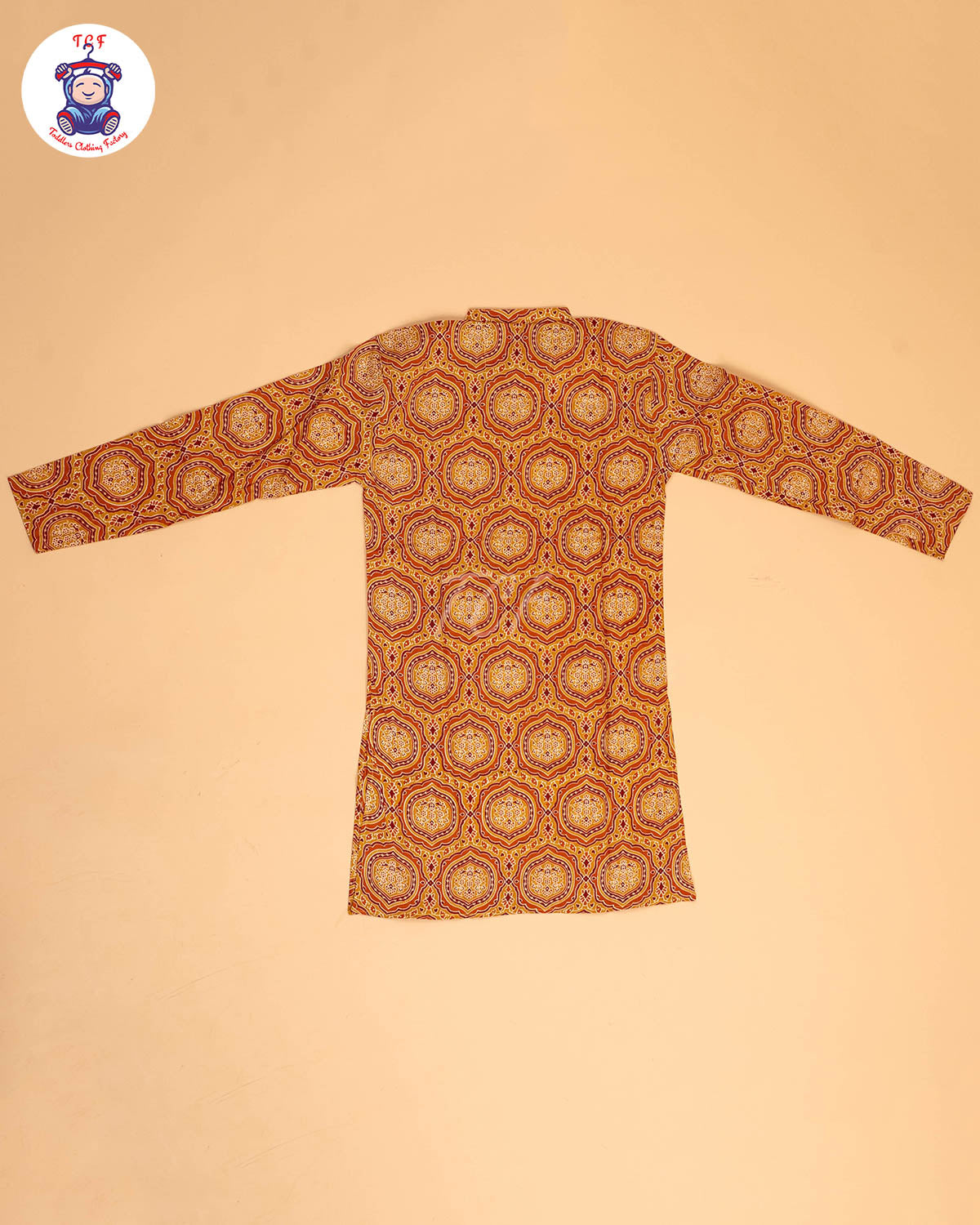 Muastard & Brown - Boys Printed Long  Kurta