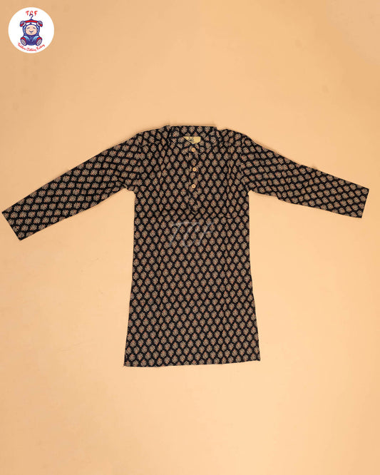 Black & Brown - Boys Printed Long  Kurta