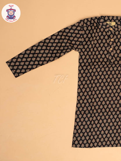 Black & Brown - Boys Printed Long  Kurta